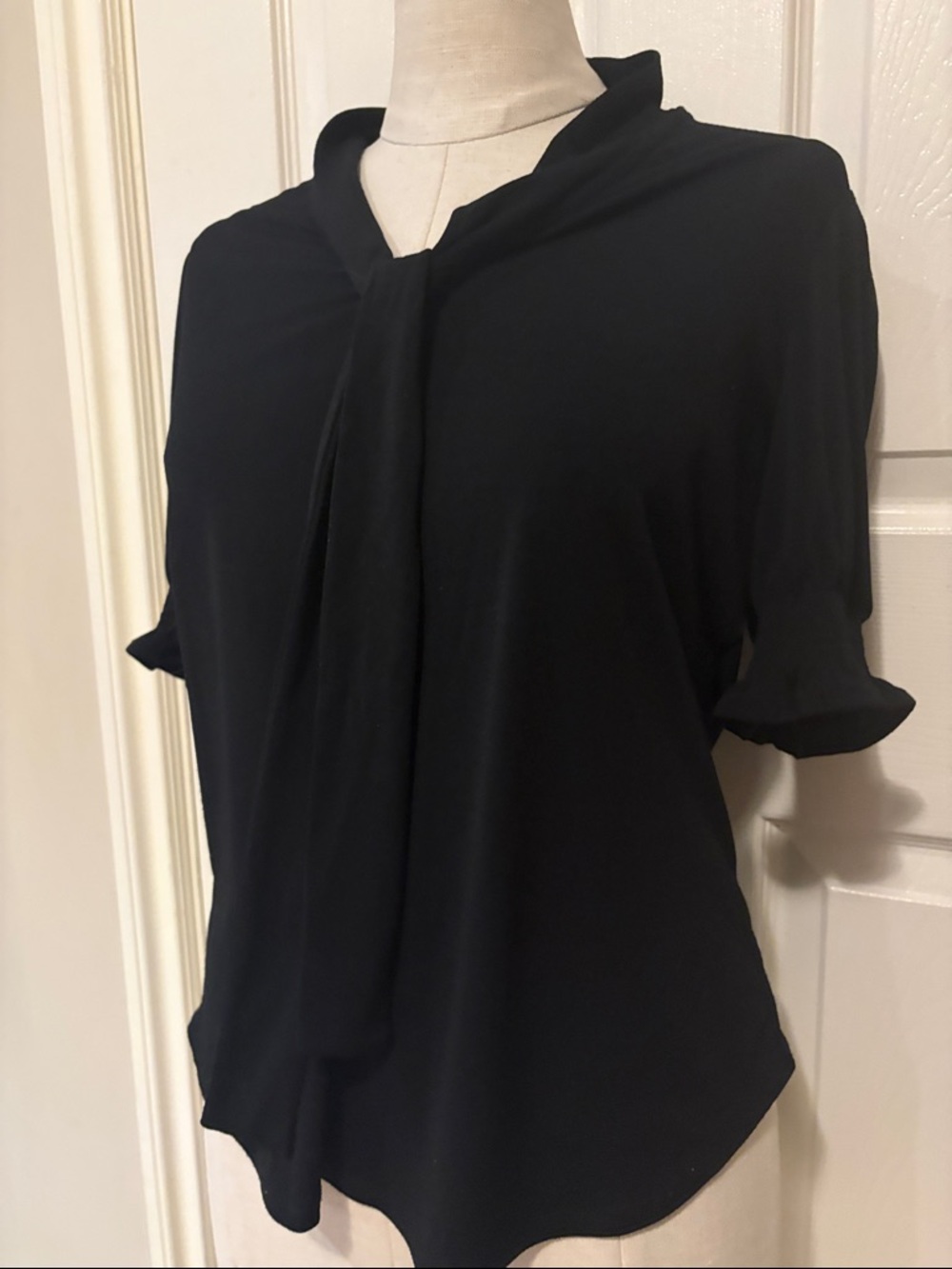Adrianna Papell Black Tie-Neck Blouse